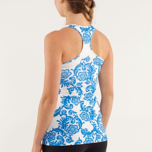 Lululemon Cool Racerback Laceoflage Polar Cream Beaming Blue sz 4 EUC - Picture 11 of 12